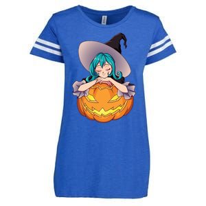 Halloween Cute Anime Witch Pumpkin Enza Ladies Jersey Football T-Shirt