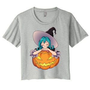 Halloween Cute Anime Witch Pumpkin Women's Crop Top Tee