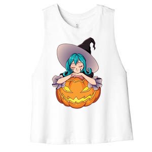 Halloween Cute Anime Witch Pumpkin Women's Racerback Cropped Tank