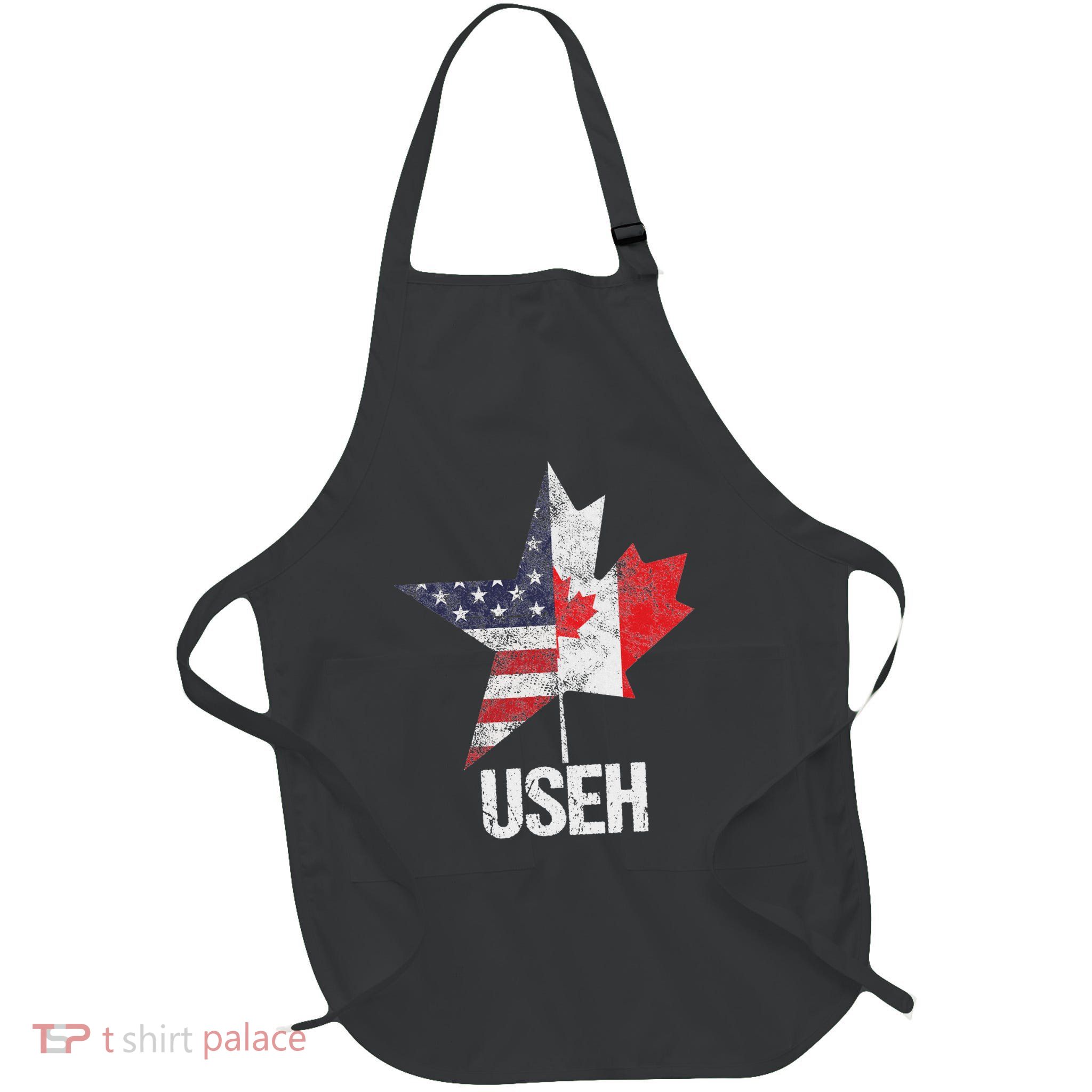 Half Canadian American Useh Canada Usa Flag United States Full-Length Apron With Pockets