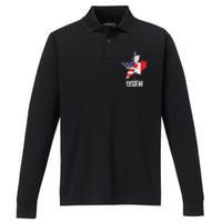 Half Canadian American USEH Canada USA Flag United States Performance Long Sleeve Polo