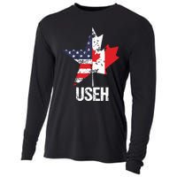 Half Canadian American USEH Canada USA Flag United States Cooling Performance Long Sleeve Crew