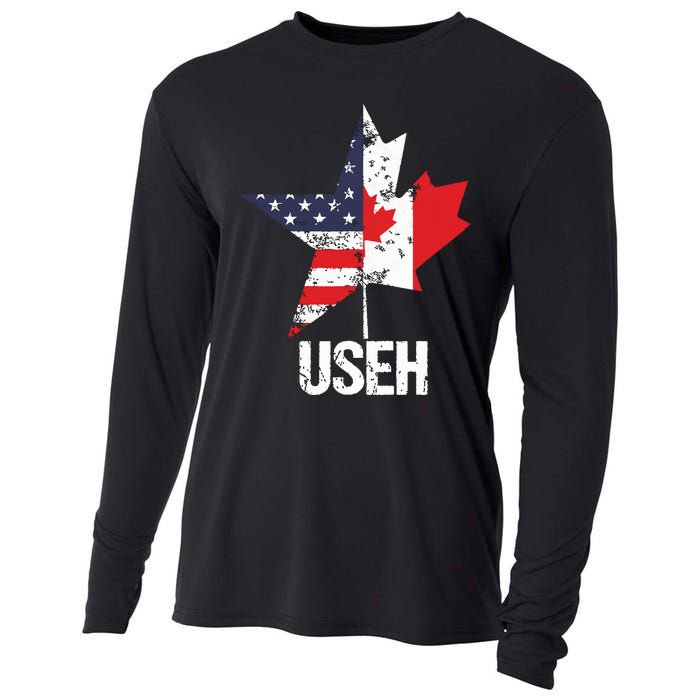 Half Canadian American USEH Canada USA Flag United States Cooling Performance Long Sleeve Crew