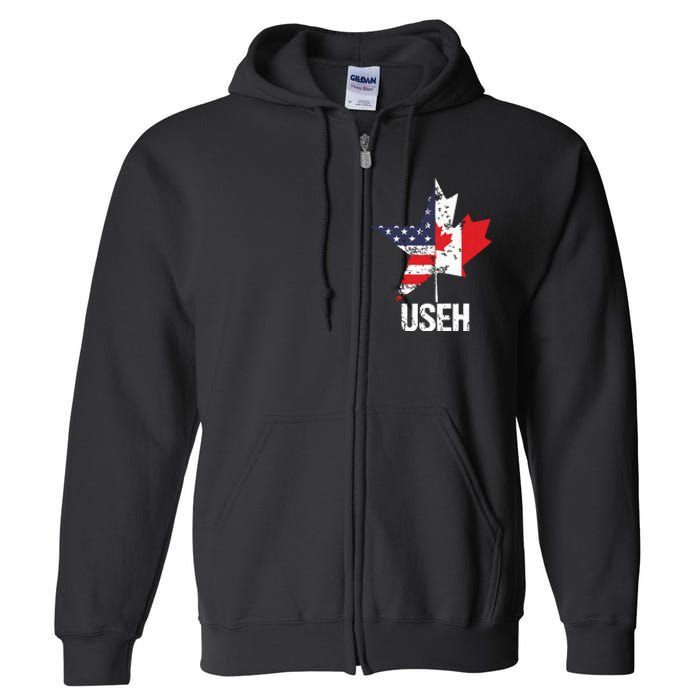 Half Canadian American USEH Canada USA Flag United States Full Zip Hoodie