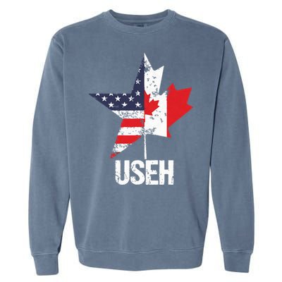 Half Canadian American USEH Canada USA Flag United States Garment-Dyed Sweatshirt