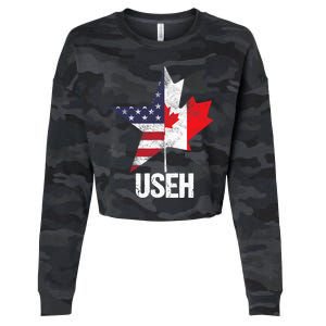 Half Canadian American USEH Canada USA Flag United States Cropped Pullover Crew