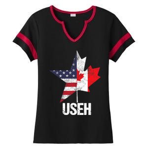 Half Canadian American USEH Canada USA Flag United States Ladies Halftime Notch Neck Tee