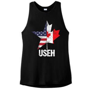 Half Canadian American USEH Canada USA Flag United States Ladies PosiCharge Tri-Blend Wicking Tank