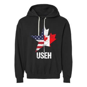 Half Canadian American USEH Canada USA Flag United States Garment-Dyed Fleece Hoodie