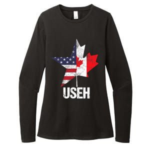 Half Canadian American USEH Canada USA Flag United States Womens CVC Long Sleeve Shirt