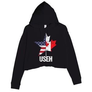 Half Canadian American USEH Canada USA Flag United States Crop Fleece Hoodie