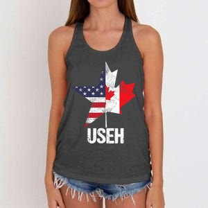 Half Canadian American USEH Canada USA Flag United States Women's Knotted Racerback Tank