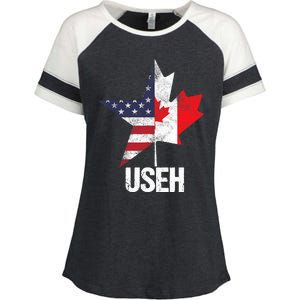 Half Canadian American USEH Canada USA Flag United States Enza Ladies Jersey Colorblock Tee