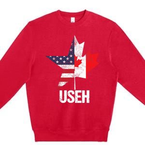 Half Canadian American USEH Canada USA Flag United States Premium Crewneck Sweatshirt