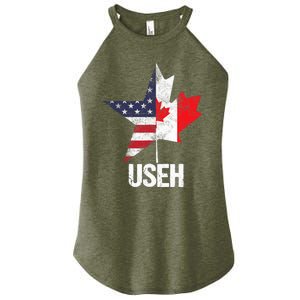 Half Canadian American USEH Canada USA Flag United States Women's Perfect Tri Rocker Tank