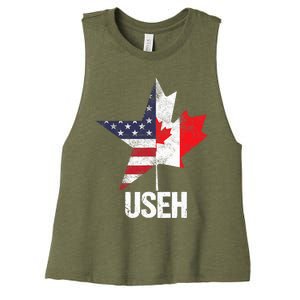 Half Canadian American USEH Canada USA Flag United States Women's Racerback Cropped Tank