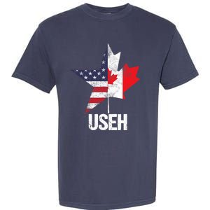 Half Canadian American USEH Canada USA Flag United States Garment-Dyed Heavyweight T-Shirt