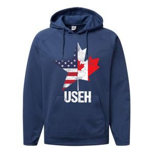 Half Canadian American USEH Canada USA Flag United States Performance Fleece Hoodie