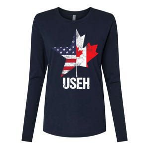 Half Canadian American USEH Canada USA Flag United States Womens Cotton Relaxed Long Sleeve T-Shirt