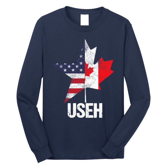 Half Canadian American USEH Canada USA Flag United States Long Sleeve Shirt