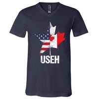 Half Canadian American USEH Canada USA Flag United States V-Neck T-Shirt