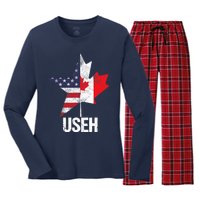 Half Canadian American USEH Canada USA Flag United States Women's Long Sleeve Flannel Pajama Set 