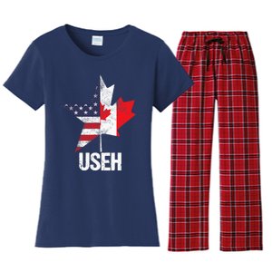 Half Canadian American USEH Canada USA Flag United States Women's Flannel Pajama Set