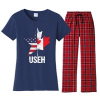 Half Canadian American USEH Canada USA Flag United States Women's Flannel Pajama Set