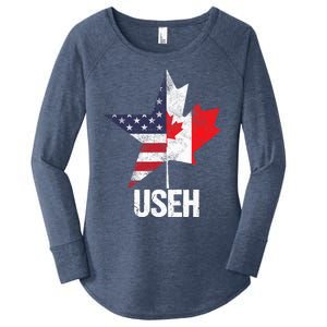 Half Canadian American USEH Canada USA Flag United States Women's Perfect Tri Tunic Long Sleeve Shirt