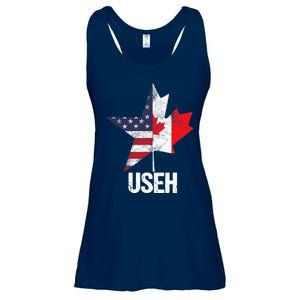 Half Canadian American USEH Canada USA Flag United States Ladies Essential Flowy Tank