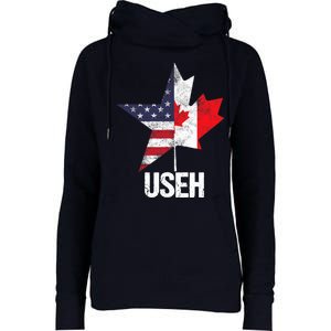 Half Canadian American USEH Canada USA Flag United States Womens Funnel Neck Pullover Hood