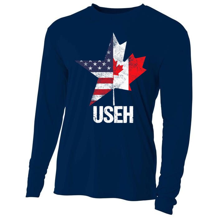 Half Canadian American USEH Canada USA Flag United States Cooling Performance Long Sleeve Crew