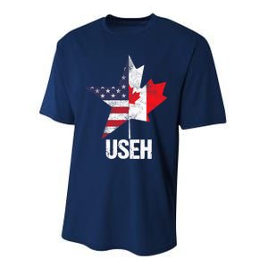 Half Canadian American USEH Canada USA Flag United States Performance Sprint T-Shirt