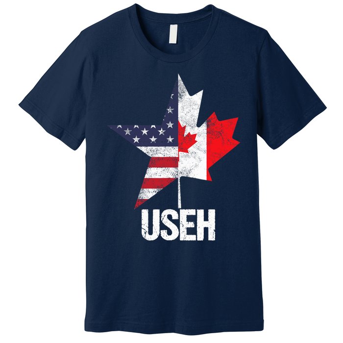 Half Canadian American USEH Canada USA Flag United States Premium T-Shirt