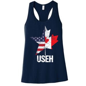 Half Canadian American USEH Canada USA Flag United States Women's Racerback Tank