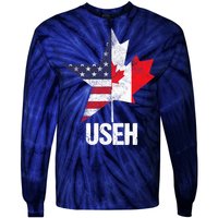 Half Canadian American USEH Canada USA Flag United States Tie-Dye Long Sleeve Shirt