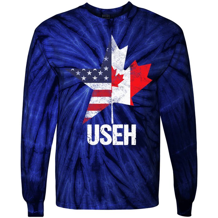 Half Canadian American USEH Canada USA Flag United States Tie-Dye Long Sleeve Shirt