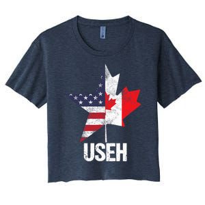 Half Canadian American USEH Canada USA Flag United States Women's Crop Top Tee