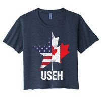 Half Canadian American USEH Canada USA Flag United States Women's Crop Top Tee