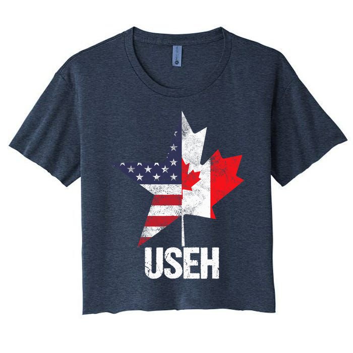 Half Canadian American USEH Canada USA Flag United States Women's Crop Top Tee