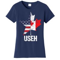 Half Canadian American USEH Canada USA Flag United States Women's T-Shirt