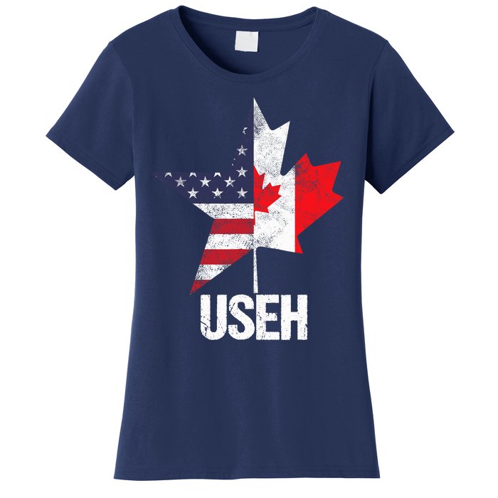 Half Canadian American USEH Canada USA Flag United States Women's T-Shirt