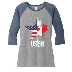 Half Canadian American USEH Canada USA Flag United States Women's Tri-Blend 3/4-Sleeve Raglan Shirt