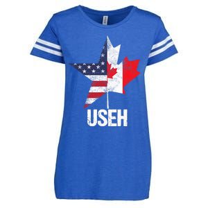 Half Canadian American USEH Canada USA Flag United States Enza Ladies Jersey Football T-Shirt