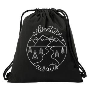 Happy Camper Adventure Awaits Summer Vacation Gift For Women Drawstring Bag