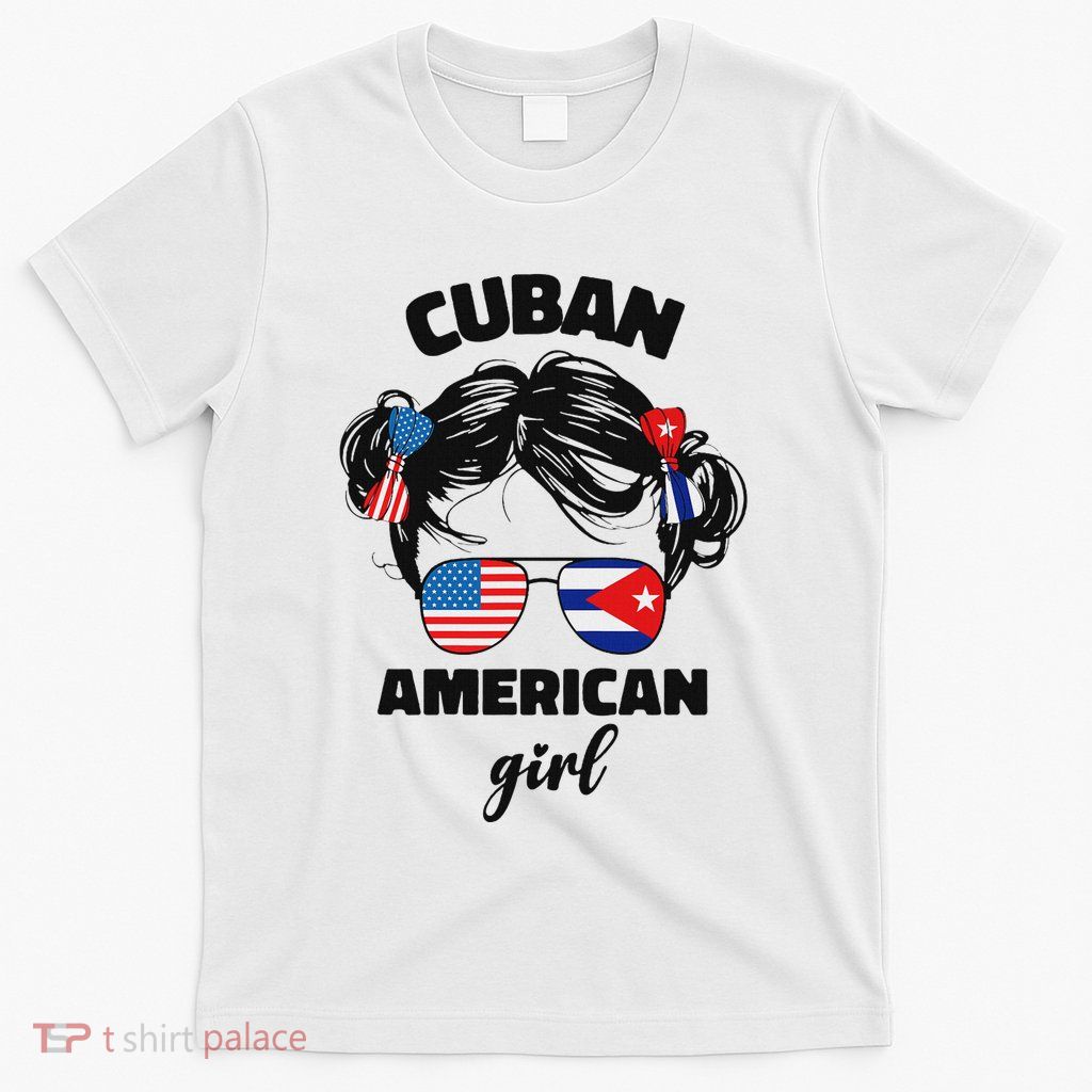 Half Cuban And American America Cuba Usa Flag Girl Cute T-Shirt