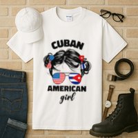Half Cuban And American America Cuba Usa Flag Girl Cute Tall T-Shirt