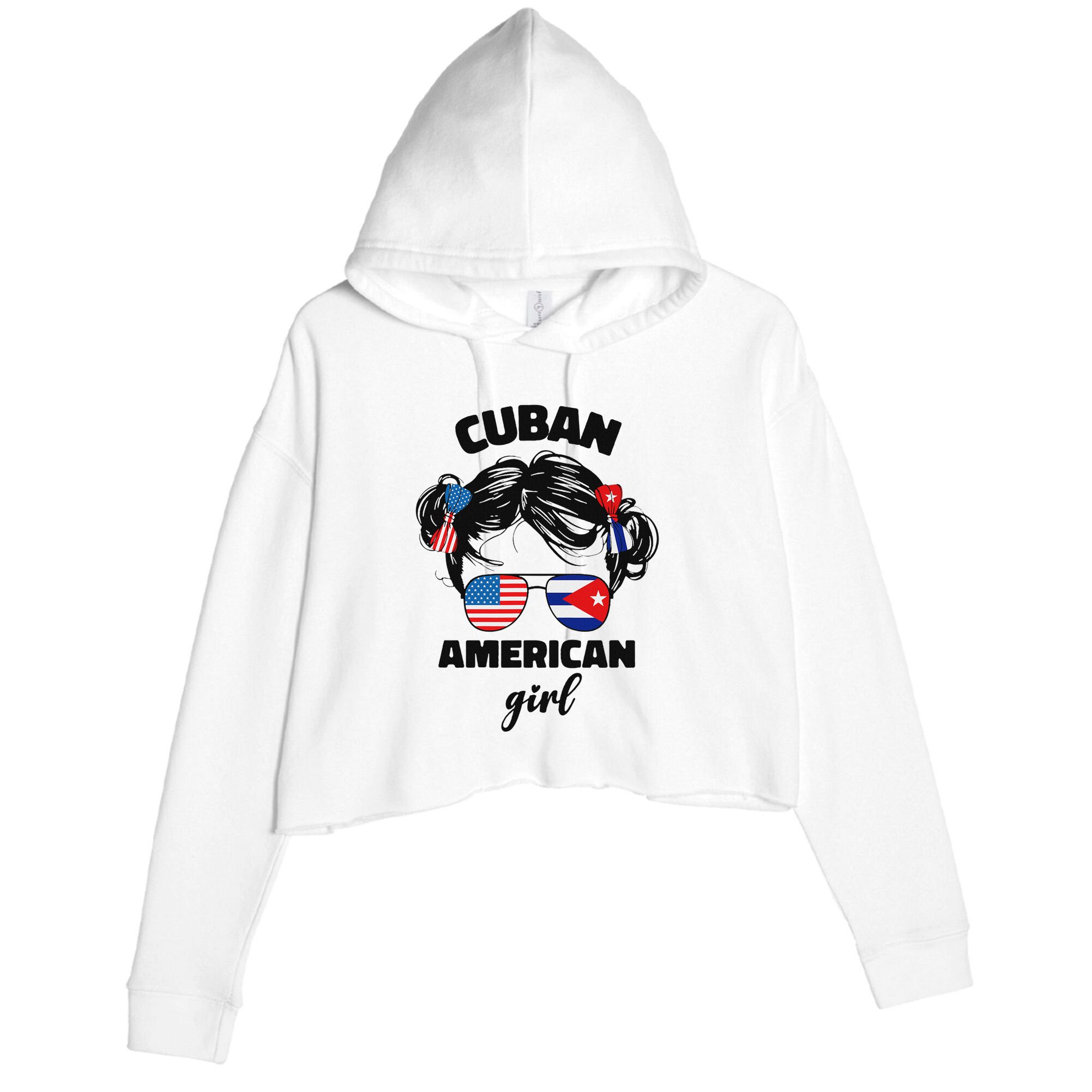 Half Cuban And American America Cuba Usa Flag Girl Cute Crop Fleece Hoodie