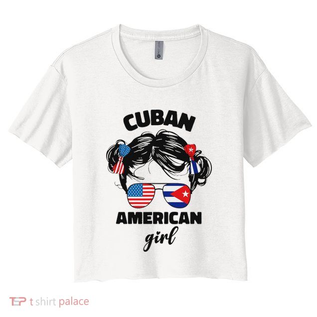 Half Cuban And American America Cuba Usa Flag Girl Cute Crop Top