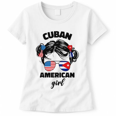 Half Cuban And American America Cuba Usa Flag Girl Cute Womens T-Shirt